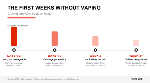 Craving intensity timeline for the first weeks without vaping